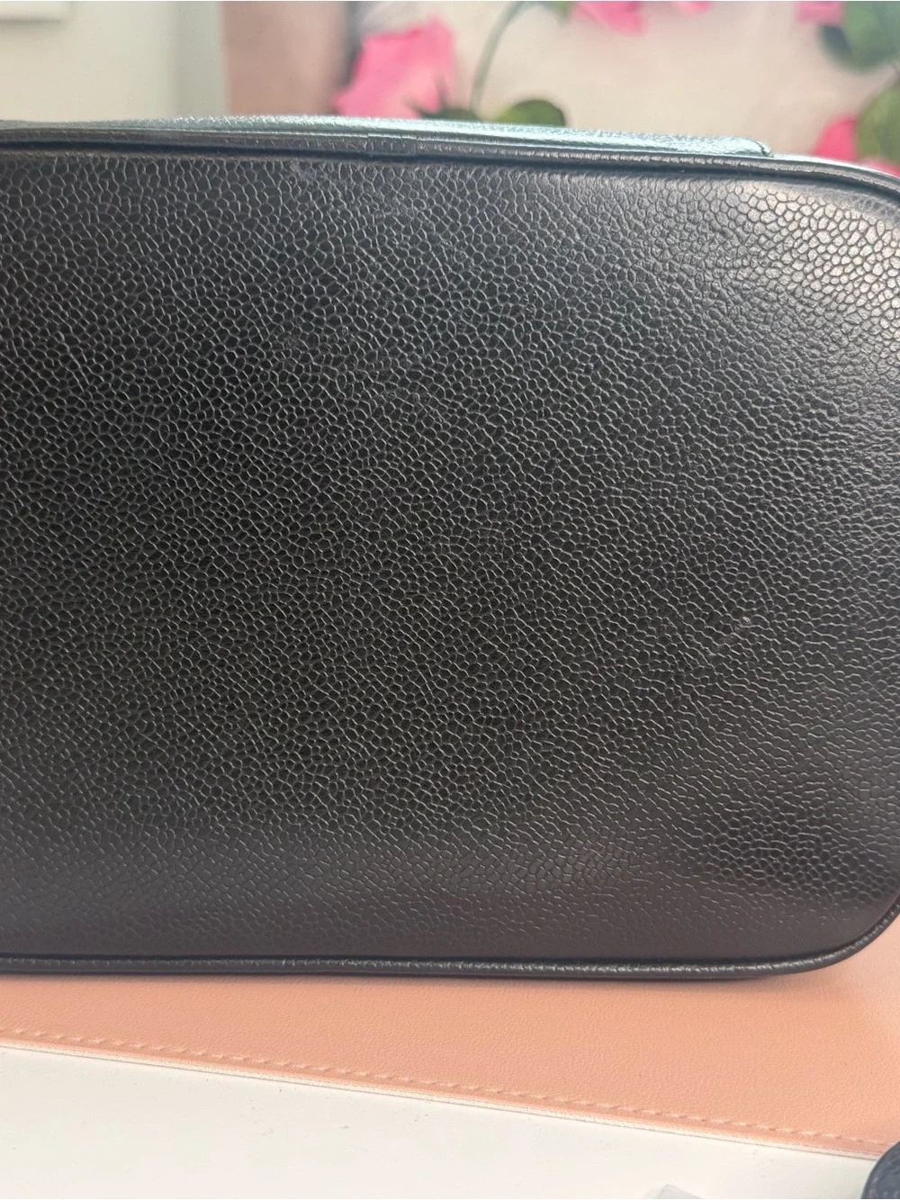 Chanel Black Caviar Vanity Case Shoulder Bag with Gold Hardware Lock/Key